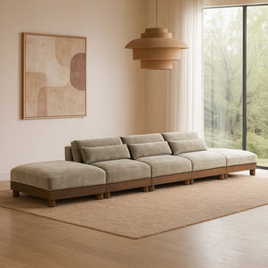 Meridian Furniture Turin Five Piece Modular Sofa Chenille Upholstered Art Deco Sectional for Large Living Spaces 606Taupe-S5A