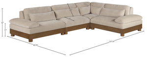 Meridian Furniture Turin Art Deco Modular Sectional Plush Chenille Upholstery Walnut Frame Living Room 606Taupe-Sec4A