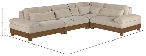 Meridian Furniture Turin Art Deco Modular Sectional Plush Chenille Upholstery Walnut Frame Living Room 606Taupe-Sec4A