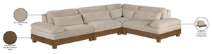 Meridian Furniture Turin Art Deco Modular Sectional Plush Chenille Upholstery Walnut Frame Living Room 606Taupe-Sec4A