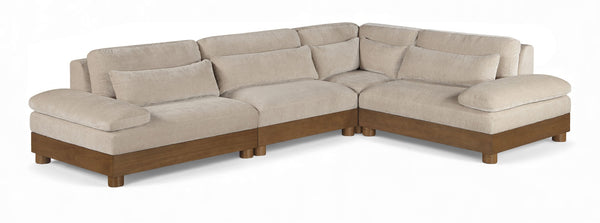 Meridian Furniture Turin Art Deco Modular Sectional Plush Chenille Upholstery Walnut Frame Living Room 606Taupe-Sec4A