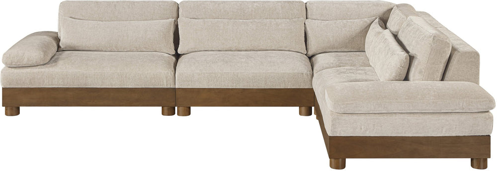 Meridian Furniture Turin Art Deco Modular Sectional Plush Chenille Upholstery Walnut Frame Living Room 606Taupe-Sec4A