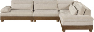 Meridian Furniture Turin Art Deco Modular Sectional Plush Chenille Upholstery Walnut Frame Living Room 606Taupe-Sec4A