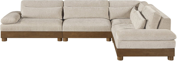 Meridian Furniture Turin Art Deco Modular Sectional Plush Chenille Upholstery Walnut Frame Living Room 606Taupe-Sec4A