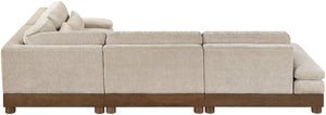 Meridian Furniture Turin Art Deco Modular Sectional Plush Chenille Upholstery Walnut Frame Living Room 606Taupe-Sec4A