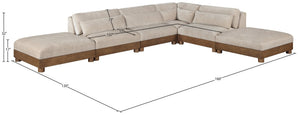 Meridian Furniture Turin Art Deco Six Piece Modular Sectional Chenille Upholstered Walnut Frame Lounge 606Taupe-Sec6B