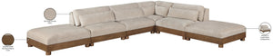 Meridian Furniture Turin Art Deco Six Piece Modular Sectional Chenille Upholstered Walnut Frame Lounge 606Taupe-Sec6B