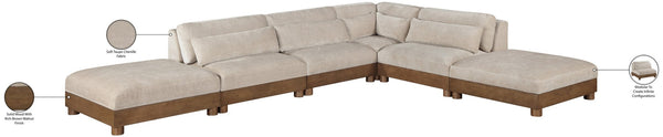 Meridian Furniture Turin Art Deco Six Piece Modular Sectional Chenille Upholstered Walnut Frame Lounge 606Taupe-Sec6B