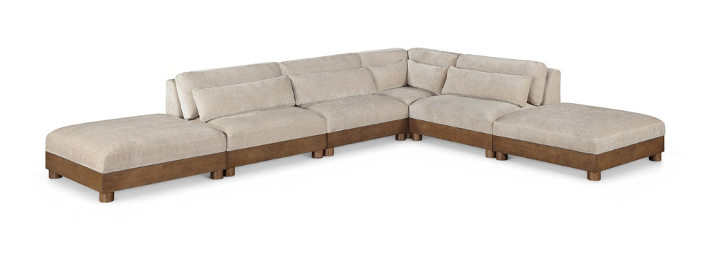 Meridian Furniture Turin Art Deco Six Piece Modular Sectional Chenille Upholstered Walnut Frame Lounge 606Taupe-Sec6B
