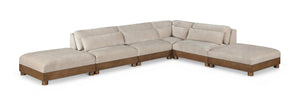 Meridian Furniture Turin Art Deco Six Piece Modular Sectional Chenille Upholstered Walnut Frame Lounge 606Taupe-Sec6B
