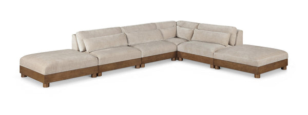 Meridian Furniture Turin Art Deco Six Piece Modular Sectional Chenille Upholstered Walnut Frame Lounge 606Taupe-Sec6B