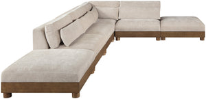 Meridian Furniture Turin Art Deco Six Piece Modular Sectional Chenille Upholstered Walnut Frame Lounge 606Taupe-Sec6B