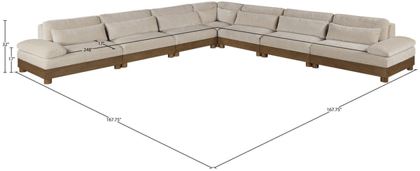 Meridian Furniture Turin Seven Piece Modular Sectional Plush Chenille Art Deco Lounge Sofa Set 606Taupe-Sec7A