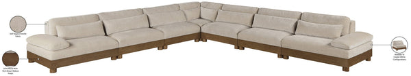 Meridian Furniture Turin Seven Piece Modular Sectional Plush Chenille Art Deco Lounge Sofa Set 606Taupe-Sec7A