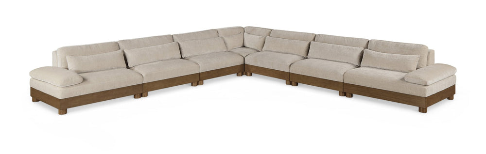 Meridian Furniture Turin Seven Piece Modular Sectional Plush Chenille Art Deco Lounge Sofa Set 606Taupe-Sec7A