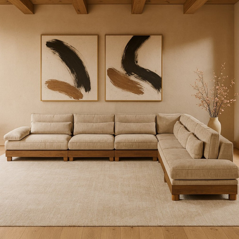 Meridian Furniture Turin Seven Piece Modular Sectional Plush Chenille Art Deco Lounge Sofa Set 606Taupe-Sec7A