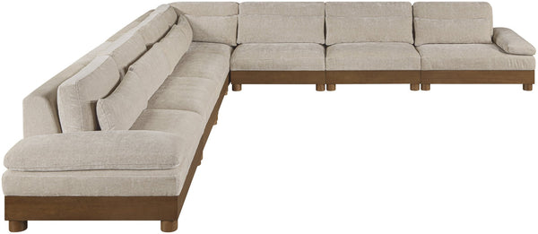Meridian Furniture Turin Seven Piece Modular Sectional Plush Chenille Art Deco Lounge Sofa Set 606Taupe-Sec7A