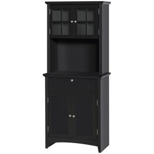 English Elm HOMCOM Elegant Kitchen Hutch Buffet with Adjustable Shelves, Framed Glass Doors, Microwave Nook, Black W2225P229572