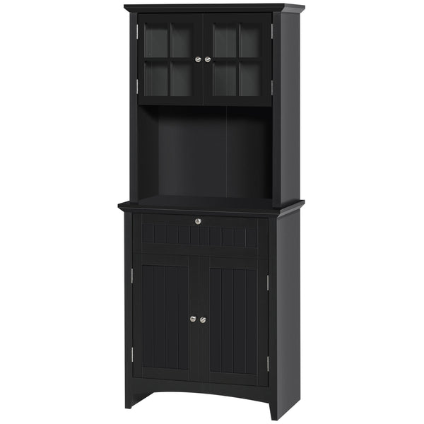 English Elm HOMCOM Elegant Kitchen Hutch Buffet with Adjustable Shelves, Framed Glass Doors, Microwave Nook, Black W2225P229572