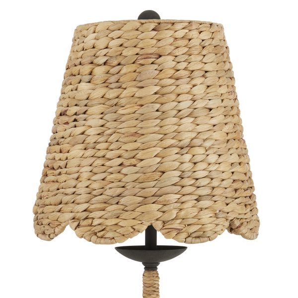Annabelle Table Lamp - Artisan-Made Woven Water Hyacinth Shade in Mole Black Finish, 33.5" Height