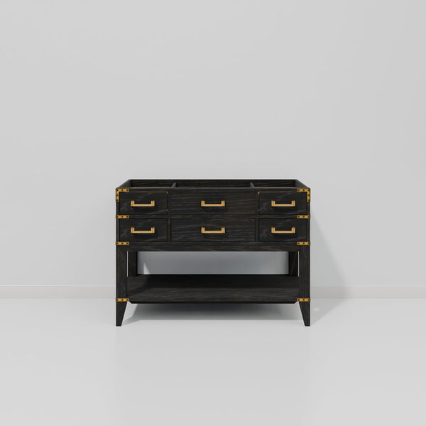 English Elm Black Oak Single-Sink Bath Vanity 48" W | Modern Design With Soft-Close Drawers & Open Shelf Storage B2731P261018