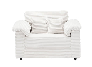 English Elm 47.24-inch corduroy armchair with storage ottoman and USB ports, spring seat, solid wood frame lounge White W3356S00024