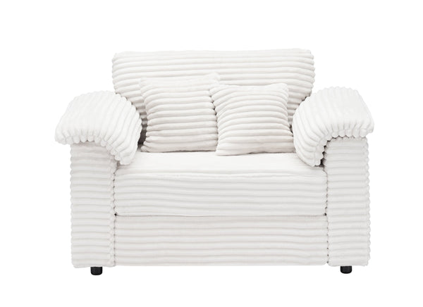 English Elm 47.24-inch corduroy armchair with storage ottoman and USB ports, spring seat, solid wood frame lounge White W3356S00024