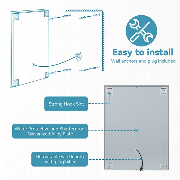 English Elm Bright Led Bathroom Mirror 36" X 28" - Full Hd Reflection, 3 Color Modes, Quick Defog, Dimmable Light T3177P296170
