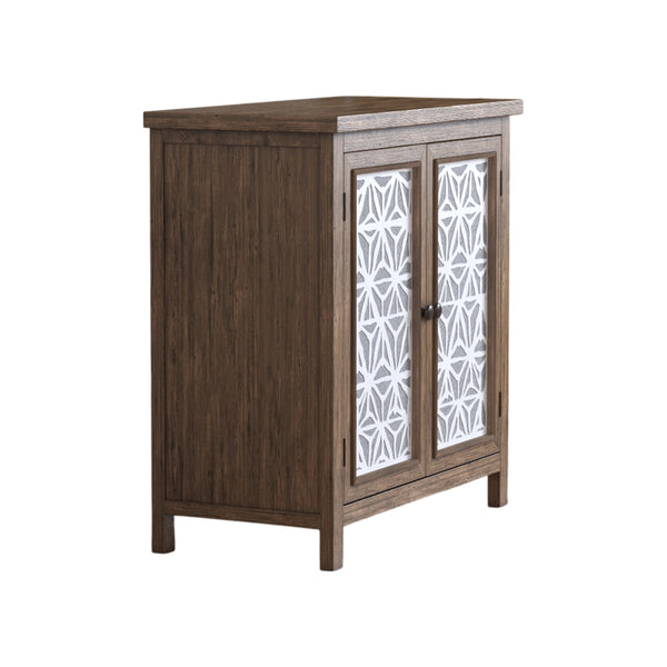 English Elm Rustic Vintage Wood Storage Cabinet with Metal Frame & Linen Doors, Dustproof Geometric Design, Easy Assembly W808P245584