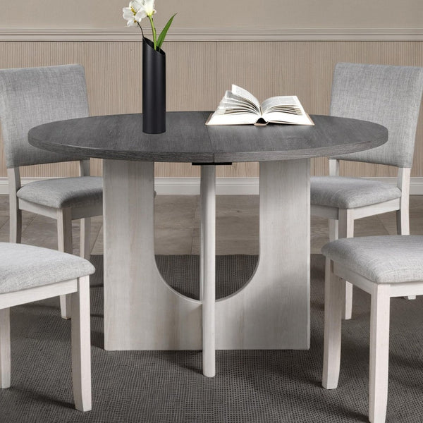 English Elm Contemporary Round Pedestal Dining Set with Upholstered Chairs for Modern Interiors Gray B2741S00779