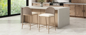 English Elm 25" Farmhouse Counter Stools Set of 2 Woven Rattan Back Iron Frame Kitchen Island N762P329154D