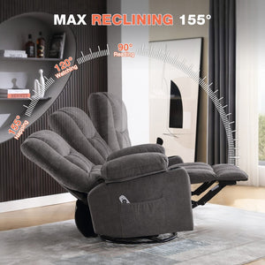 English Elm Massage Swivel Rocker Recliner with Heat Lumbar Relief and Usb Port for Living Room Grey W1521P478283