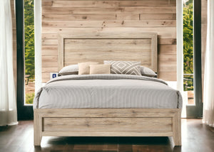 English Elm Miquell Queen Bed with Raised Molding Trim and Tapered Legs, Solid Frame, 660lb Capacity, Low Profile Natural 66 L x 28 W x 7 H B2726P254735
