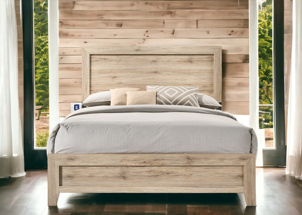 English Elm Miquell Queen Bed with Raised Molding Trim and Tapered Legs, Solid Frame, 660lb Capacity, Low Profile Natural 66 L x 28 W x 7 H B2726P254735
