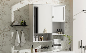 English Elm 29'' Modern Wall Mounted Medicine Cabinet with Mirror, Spacious Adjustable Shelves, Towel Bar and Durable MDF Finish White N710P209440K
