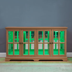 English Elm Led Antique Display Cabinet With Adjustable Shelves, 4 Glass Doors & Smart Led Lighting For Collectibles W2275P231689