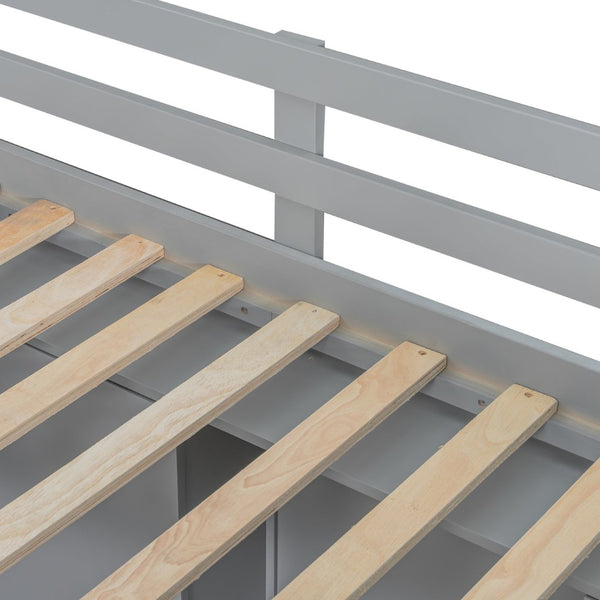 English Elm Twin Over Full Bunk Bed with Wardrobe Storage Stairs Shelves and Usb Charging Gray LT000292AAE