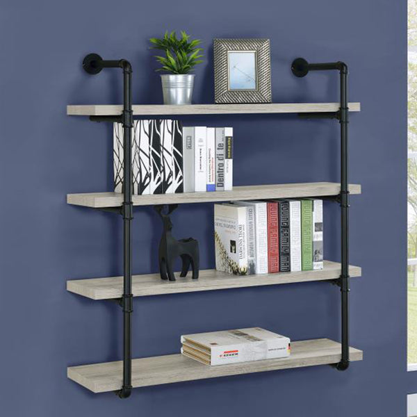 English Elm 39-inch Industrial Wall Bookshelf with 4 Open Shelves, Grey Driftwood Pipe Frame Accent, Stylish Storage B016P381016