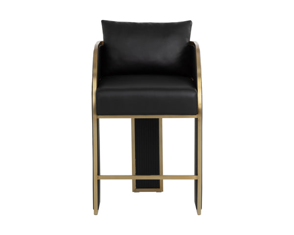 Sunpan Baz Counter Stool - Bold Napa Black Faux Leather With Gold Stainless Steel Accents For Stunning Style Black Faux Leather 111779
