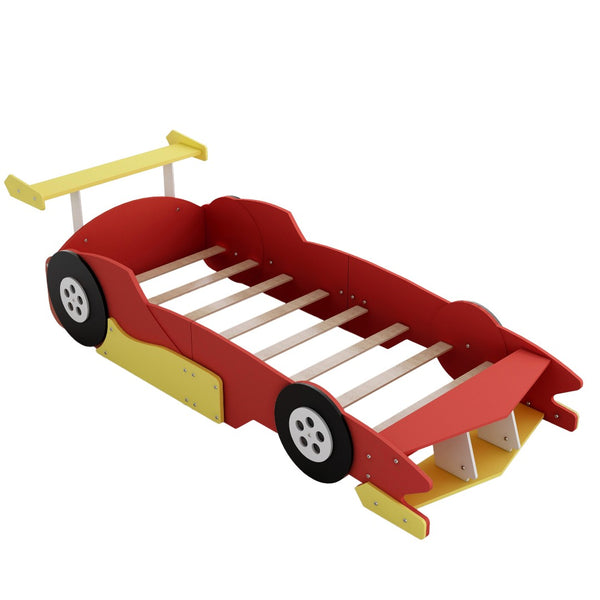 HomeRoots Red Wood Twin Bed Frame - Modern Platform Design, Easy Assembly, Durable Support for Cozy Spaces 607000