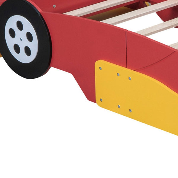 HomeRoots Red Wood Twin Bed Frame - Modern Platform Design, Easy Assembly, Durable Support for Cozy Spaces 607000