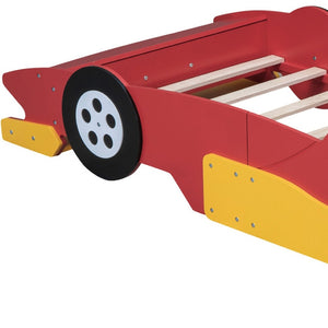 HomeRoots Red Wood Twin Bed Frame - Modern Platform Design, Easy Assembly, Durable Support for Cozy Spaces 607000