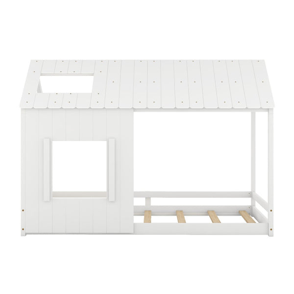 HomeRoots White Wood Twin House Bed - Stylish, Durable Design with Cozy House-Shaped Silhouette for Kids' Rooms 607001