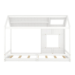 HomeRoots White Wood Twin House Bed - Stylish, Durable Design with Cozy House-Shaped Silhouette for Kids' Rooms 607001