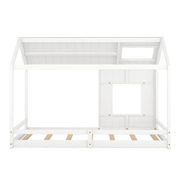 HomeRoots White Wood Twin House Bed - Stylish, Durable Design with Cozy House-Shaped Silhouette for Kids' Rooms 607001