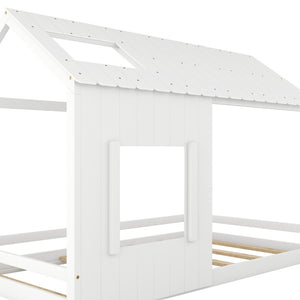 HomeRoots White Wood Twin House Bed - Stylish, Durable Design with Cozy House-Shaped Silhouette for Kids' Rooms 607001
