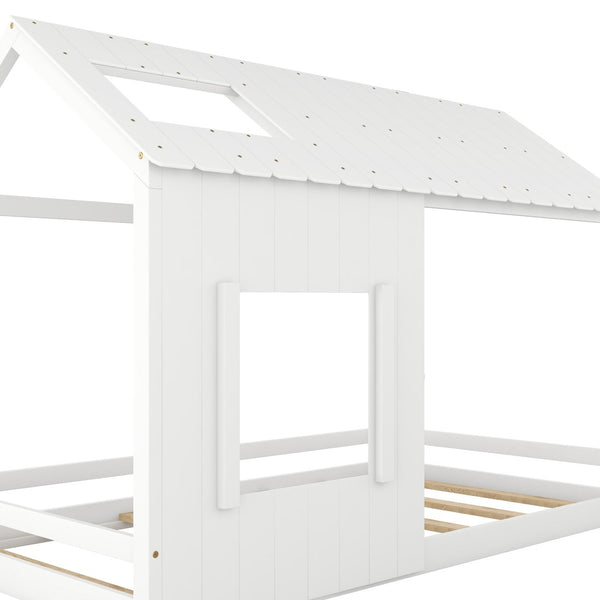 HomeRoots White Wood Twin House Bed - Stylish, Durable Design with Cozy House-Shaped Silhouette for Kids' Rooms 607001