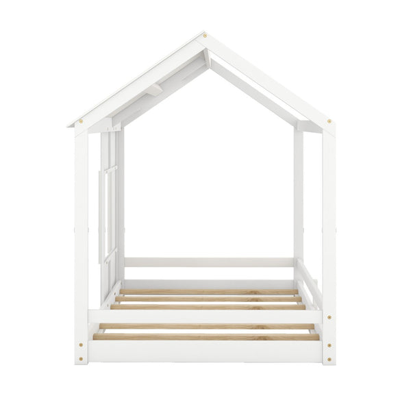 HomeRoots White Wood Twin House Bed - Stylish, Durable Design with Cozy House-Shaped Silhouette for Kids' Rooms 607001