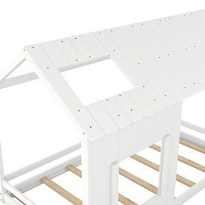 HomeRoots White Wood Twin House Bed - Stylish, Durable Design with Cozy House-Shaped Silhouette for Kids' Rooms 607001