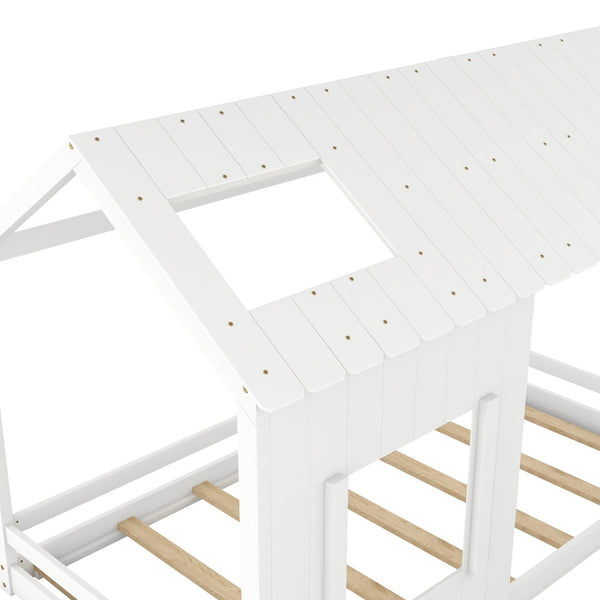 HomeRoots White Wood Twin House Bed - Stylish, Durable Design with Cozy House-Shaped Silhouette for Kids' Rooms 607001
